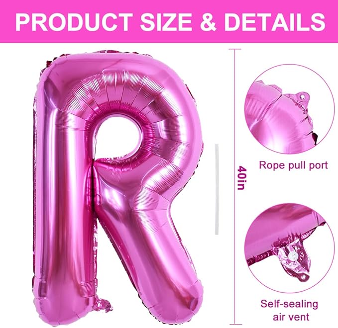 TONIFUL 40 Inch Large Rose Red Letter R Balloons Giant Hot Pink Alphabet Letter Balloons,Foil Mylar Big Balloons for Birthday Party Anniversary Supplies Decorations