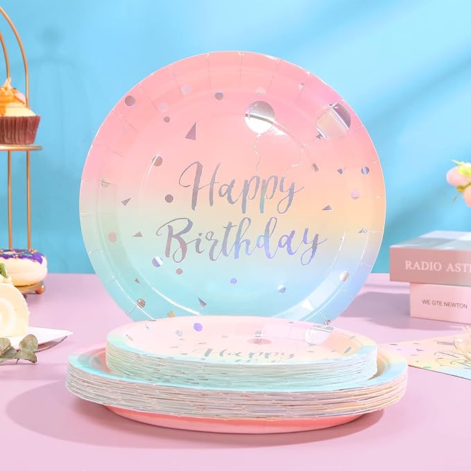 200 PCS Pastel Rainbow Party Decorations,Birthday Plates and Napkins Party Supplies, Rainbow Birthday Plates-Pastel Party Plates Napkins Cups for Kids Girls Birthday Baby Shower