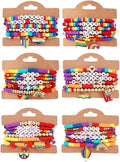 Cooluckday 36 Pcs Holiday Heishi Surfer Bracelets for Women Bulk Easter Mother's Day Christmas St. Patrick's Day Mardi Gras Bracelet Stackable Stretch Friendship Bracelets Set