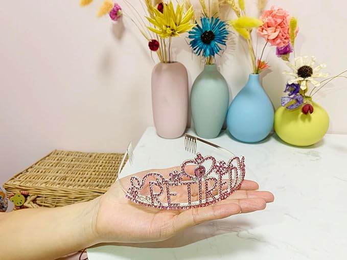 JETKONG Retirement Party Decorations Retired Tiara/Crown, Retired Sash for Women Retirement Gifts, Retirement Party Supplies, Gifts, Favors (Pink)