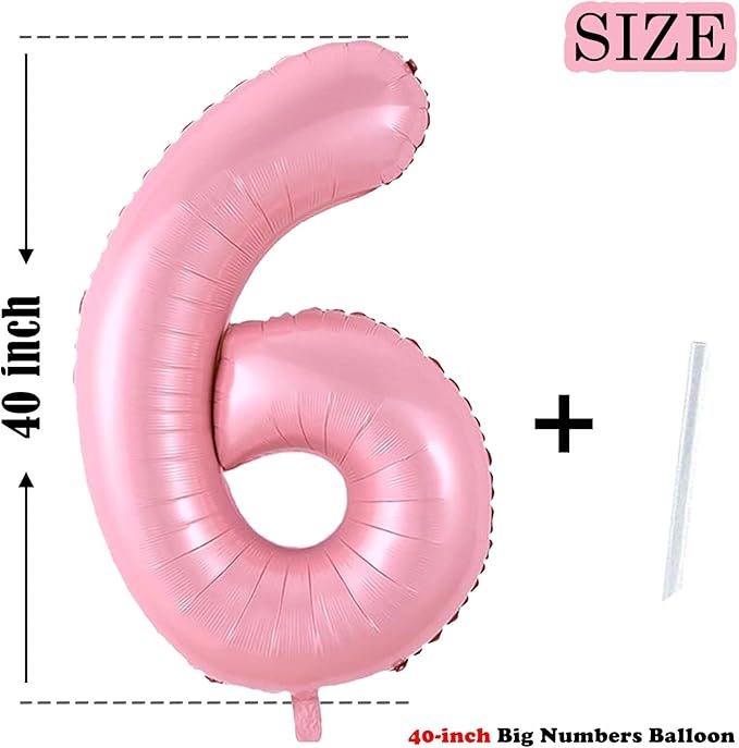 Number 6 Balloon 40 Inch Pink Number Balloon Foil Mylar Alphabet Balloon for Birthday Wedding Baby Shower Party Large Number Balloon