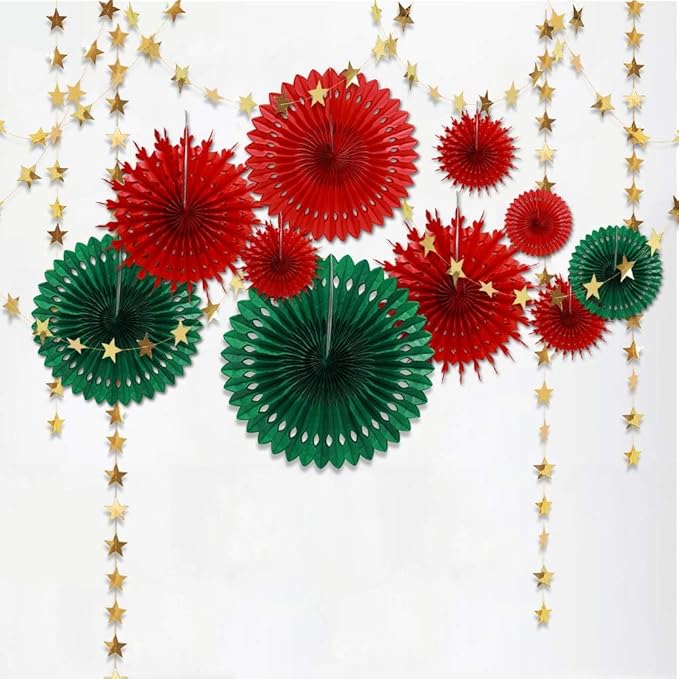 Decor365 Ugly Sweater Christmas Party Decorations Red Green Gold Star Garlands Christmas Hanging Fans Xmas Banner Home Classroom Office Decoration Holiday Phogobooth Backdrop Decor