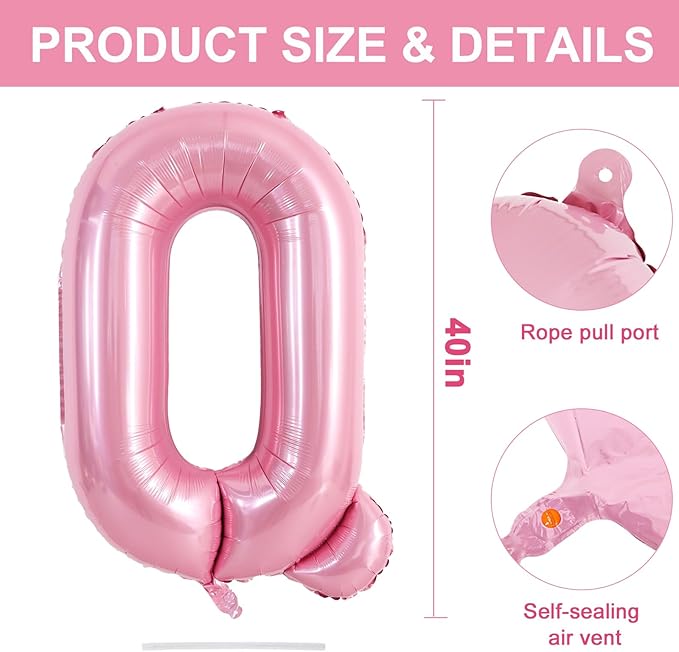 TONIFUL 40 Inch Large Pink Letter Q Balloons Giant Foil Mylar Alphabet Balloon for Birthday Party Anniversary Baby Shower Wedding Supplies Decorations