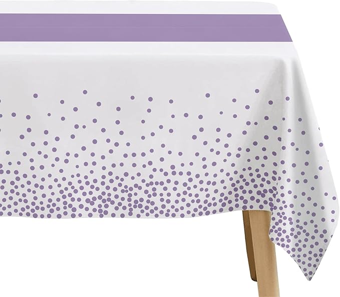 White and Purple Party Decorations Tablecloth, 3 Pack Disposable Purple Dot Table Cover Printed Table Runner for Birthday Baby Bridal Shower Wedding Anniversary Graduation, 86in x 55in