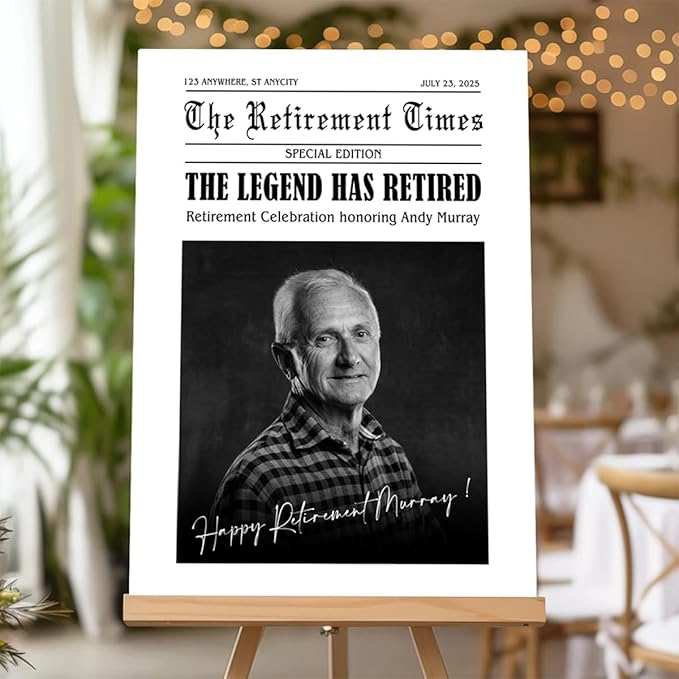 Custom Retirement Newspaper Style Party Welcome Sign, Retirement Party Decoration, Work Gift Decor, Farewell Gift, Customizable Name & Date - Multiple Sizes