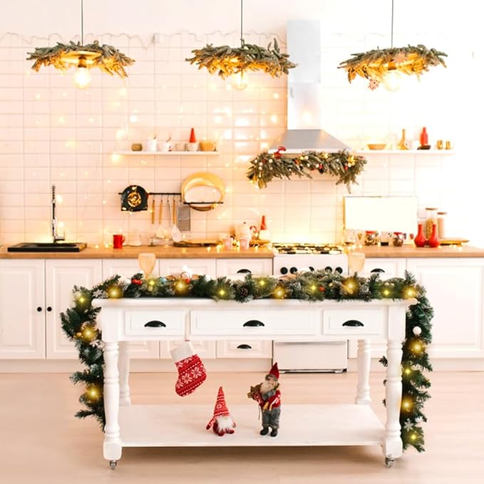 Garland Christmas Decorations, 9ft Christmas Garland with Pine for Mantle Table Stair Cedar Garland Christmas Decorations Indoor Outdoor Xmas Party Home Decor