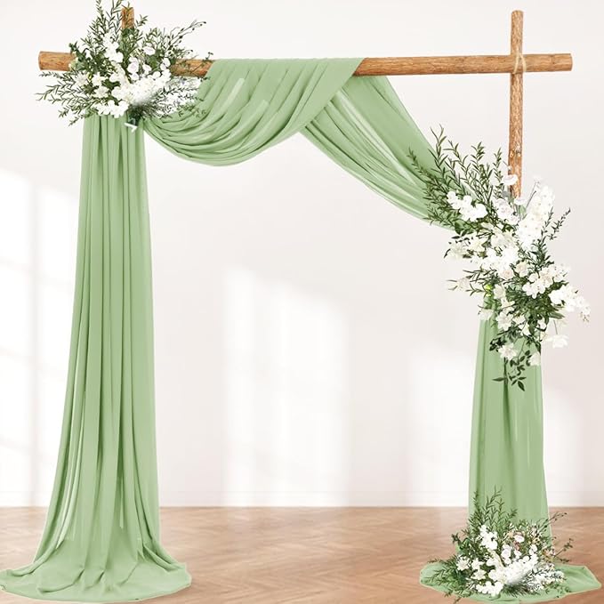 Wedding Arch Draping Fabric 30'' x 18FT Sheer Chiffon Arch Drape Backdrop 1 Panel Sage Green Drape for Easter Bridal Shower Baby Shower Photo Booth Church Decor Birthday Party Outdoor Decor