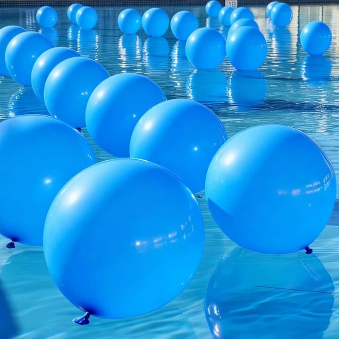 50 Pcs Giant Blue Latex Balloon Kit - Mixed Sizes (18“, 24”, 36") Ideal for Christmas, Hanukkah, Boys' Baby Showers, Pool/Beach Parties & Events