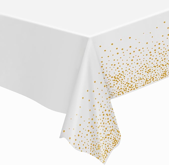 Tablecloths for Rectangle Tables,3 Pack 54" X 108" Plastic Table Cloth Disposable Table Covers Engagement Party Decorations, White Gold Dot Tablecloths Disposable Tablecloth for Weddings Buffet Tables