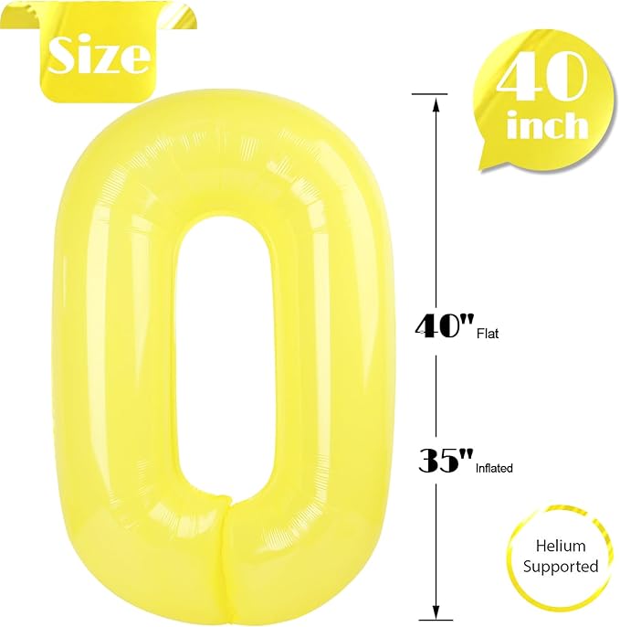 Yellow Number Balloon 40 Inch, 0 Number Balloons, 10 20 30 40 50 Numbers Balloon Birthday Decorations, Party Supplies for Women