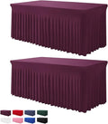 Table Skirt for 4 Foot Tables - 2 Pack One-Piece Burgundy Tablecloths and Skirt, Wrinkle Resistant Ruffles Elastic Cover for Banquets, Weddings, Events, Parties