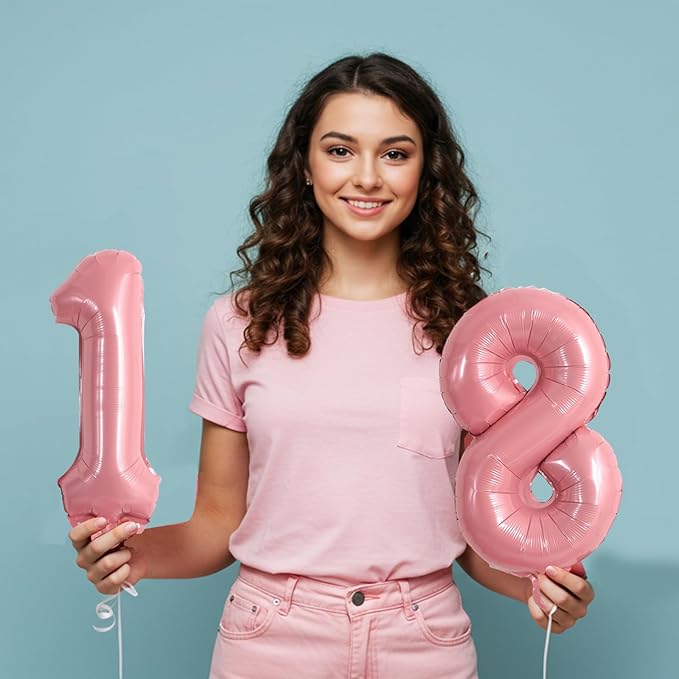 TONIFUL Balloons 16 Inch Light Pink 0-9 Number Mylar Foil Balloons 10 Pcs Custom Digital Balloons for 2026 New Year Eve Birthday Party Engagement Graduations Anniversary Baby Shower