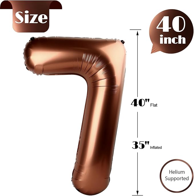 Coffee Brown Number 7 Balloon 40 Inch, 7 Balloon Number, 7th Birthday Decorations, Coffee Brown Party Supplies for Boys Girls