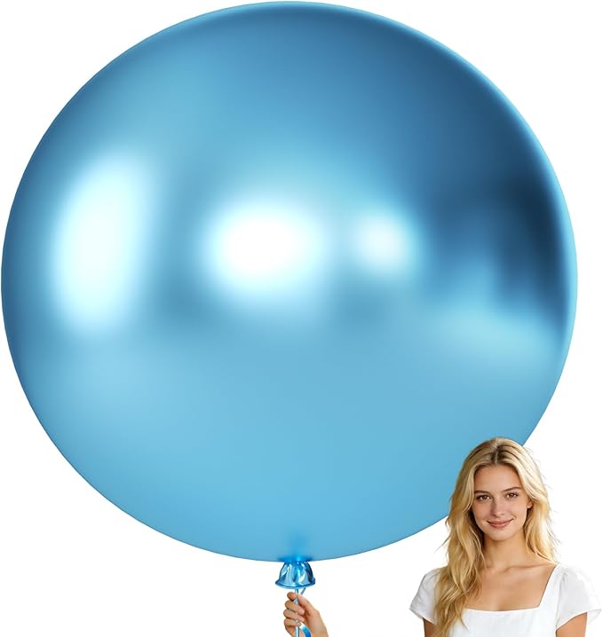 KALOR Metallic Blue Giant Balloons 36 Inch Large Latex Balloons, 4 Pack Jumbo Round Helium Balloon for Birthday Bridal Shower Wedding Baby Shower Party Decorations