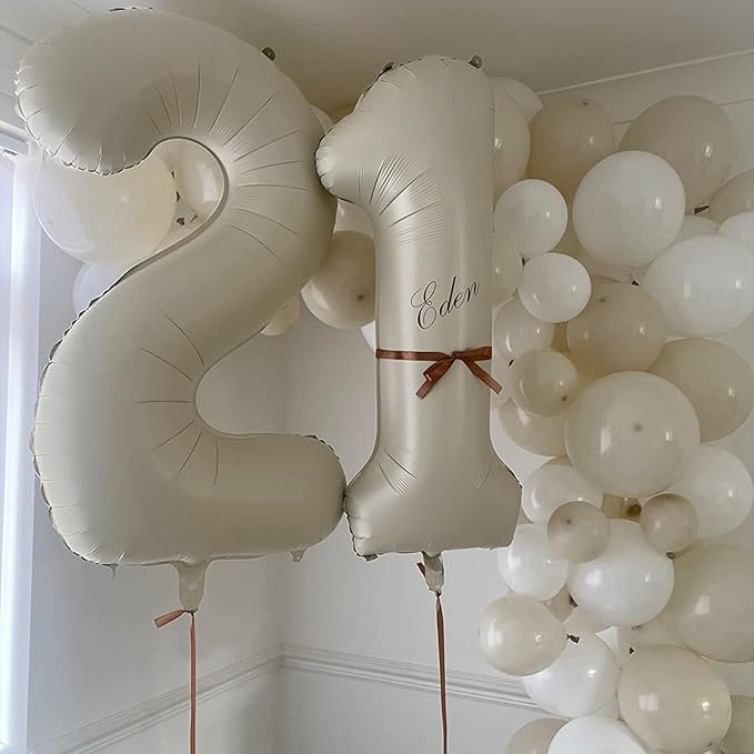 40 Inch Beige Number Balloon 1, Large Cream Number Foil Mylar Balloons for Birthday Party Celebration Decorations Supplies, Digital Balloons for Wedding Anniversary Events Decorations