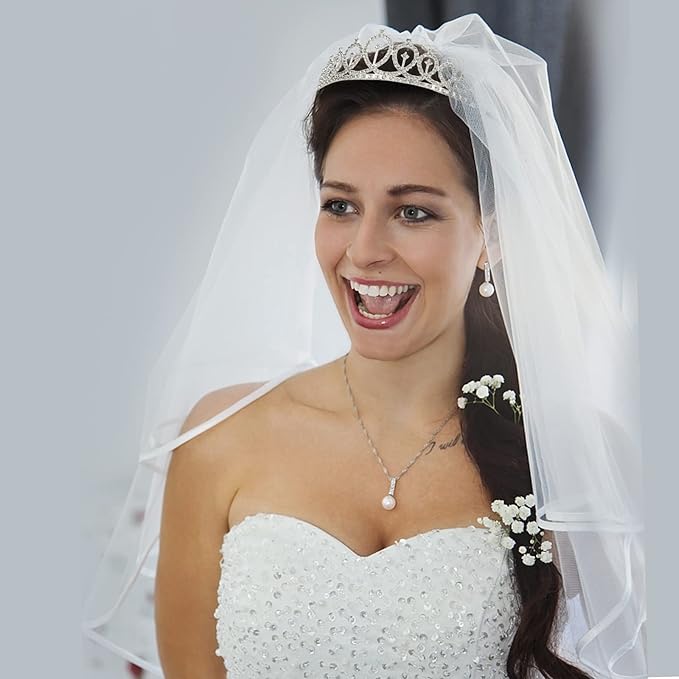 Crown + Bride to Be Sash, Veil Set - Bachelorette Party Favors, Wedding Decorations, Bridal Shower Gifts for the Bride