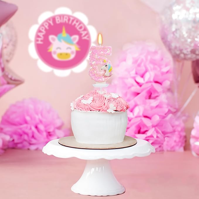 Birthday Candles - Number 5 Candle, 5th Birthday Decorations Girl, Pink Unicorn Candles for Cake Topper, Cartoon Theme Party Supplies