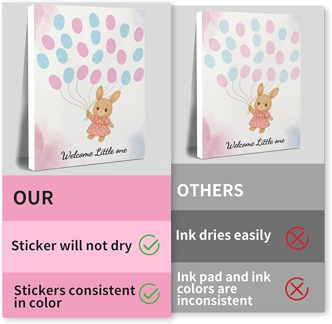 2PCS Fingerprint Guestbook with Bear and Bunny Baby Shower Guest Book Party Ideas Gender Reveal Fingerprint Guest Book with 2 Pens and 6 Stickers Gender Reveal Party Decorations