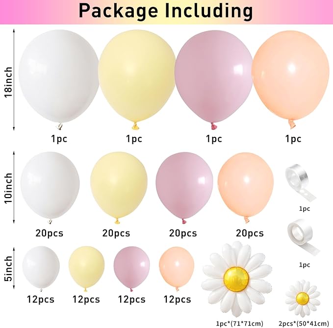 Daisy Flower Balloon Garland Arch Kit 137 pcs Groovy Flower Foil Balloons Boho Pastel Pink Yellow White Orange Birthday Party Decorations for Girls Bridal Baby Shower Wedding Carnival Holiday