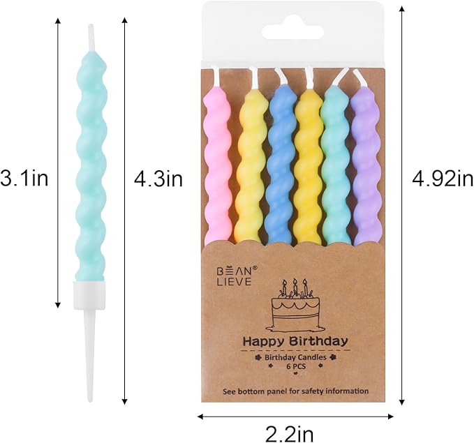 BEAN LIEVE 36-Count Birthday Candles - Rainbow Birthday Candle with Holders Colorful Spiral Long Cake Candles for Birthday Wedding & Lucky Party Cake Decorations