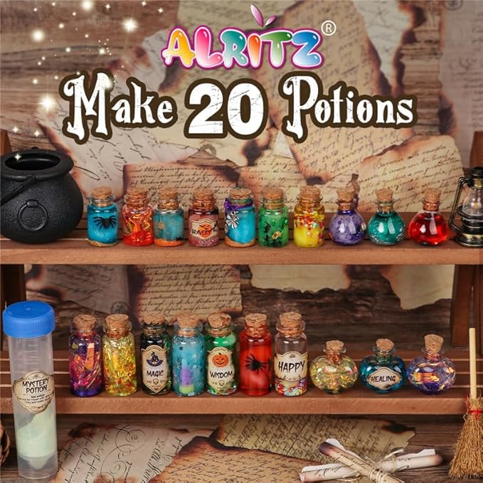 Alritz Mystery Potion Kits for Kids, 20 Magic Mix Witch Potion Bottles, Happy Decorations Ornaments Pumpkin Table Craft Toys Gift for Boys Girls Age 6 7 8 9 10 11+ Indoor Outdoor Party Decor