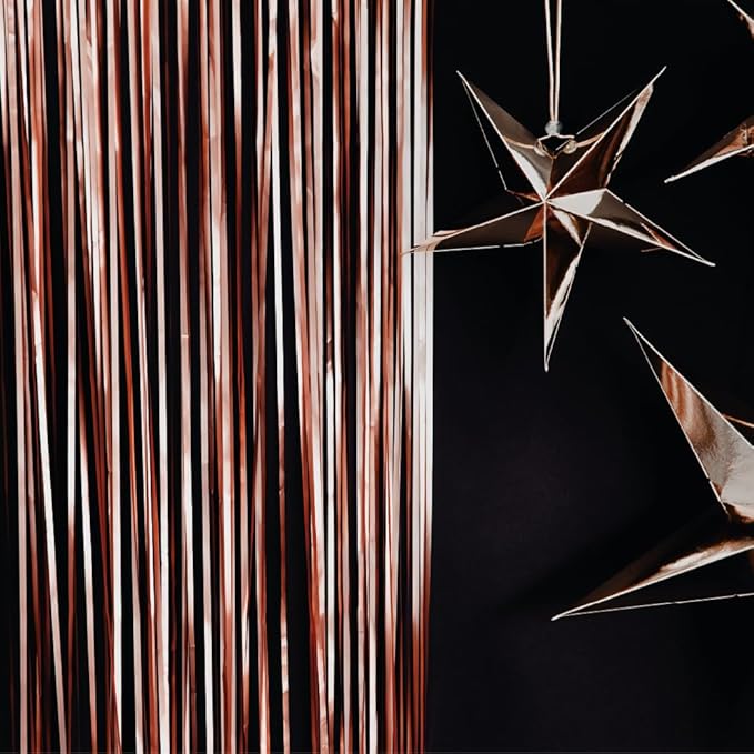 Pack of 2 Rose Gold Foil Fringe Curtains – Rose Gold Tinsel Backdrop for Photo Booth, Birthday, Wedding, Baby Shower, Bachelorette, Christmas & Holiday Party Decorations