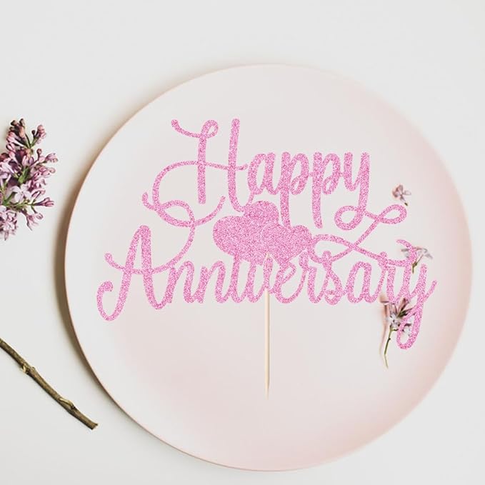 Kaoenla powder Glitter Happy Anniversary Cake Topper - Company Anniversary,Wedding Wedding Anniversary,Birthday Party Decoration Selected decorativeSupplies (powder)