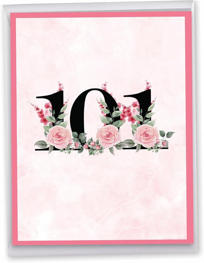 NobleWorks Oversize 101th Milestone Birthday Greeting Card 8.5 x 11 Inch with Envelope (1 Pack) Oversize Jumbo Floral Age 101 J8267MBG