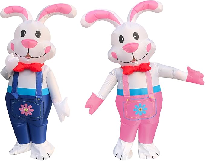 2 Packs Easter Day Inflatable Bunny Costumes for Adults/Easter Party/Birthday (Blue/Pink Bunny)