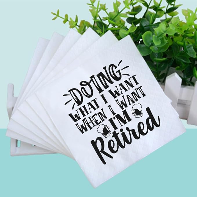 Retirement Cocktail Napkins Party Napkins Beverage Napkins Bar Napkins Disposable Paper Novelty Humorous Gag Gift 100Pcs 4.5 x 4.5 6-ply (Doing What I Want When I Want I'm Retired)