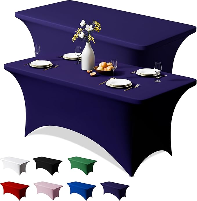 Trlyc 2 Pack 4FT Spandex Table Cloth - 48 x 30 Inch Rectangular Stretch Tablecloth, Wrinkle Resistant Scretch Table Cover for Wedding, Party, Banquet, Picnic, Outdoor Decoration (2Pcs,Navy Blue)