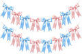 2 Strings of 16PCS Baby Pink&Baby Blue Bow Garlands Banner Decoration,Pre-Strung Satin Ribbon Ornaments for Gender Reveal Party,Baby Shower,Birthday,Bridal Shower,Graduation Decor,Anniversary,Wedding