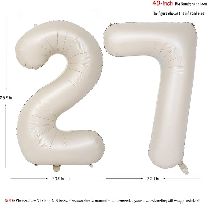 40 In Cream white Number Balloons Helium Foil Mylar Balloon Birthday Party banquet Decoration Digital 27