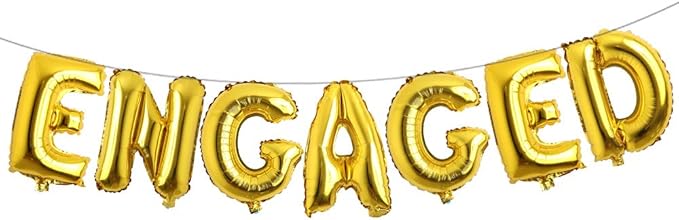 REIANS 16 Inch Multicolored Engaged AF Balloon Letters Banner Engagement Party Decorations Supplies (13pcs, Gold, Unisex-Adults)