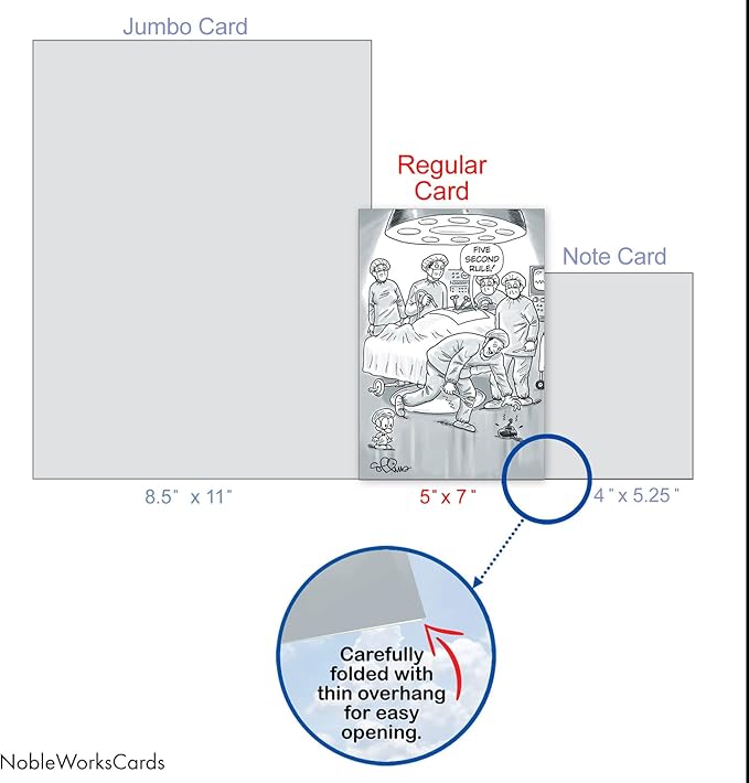 NobleWorks - 1 Humorous Birthday Notecard w/Envelope (4.63 x 6.75 Inch) - Funny Congratulations and Appreciation Medical Stationery with Doctors, Surgeons - Five Second Rule Birthday Card 7926Z