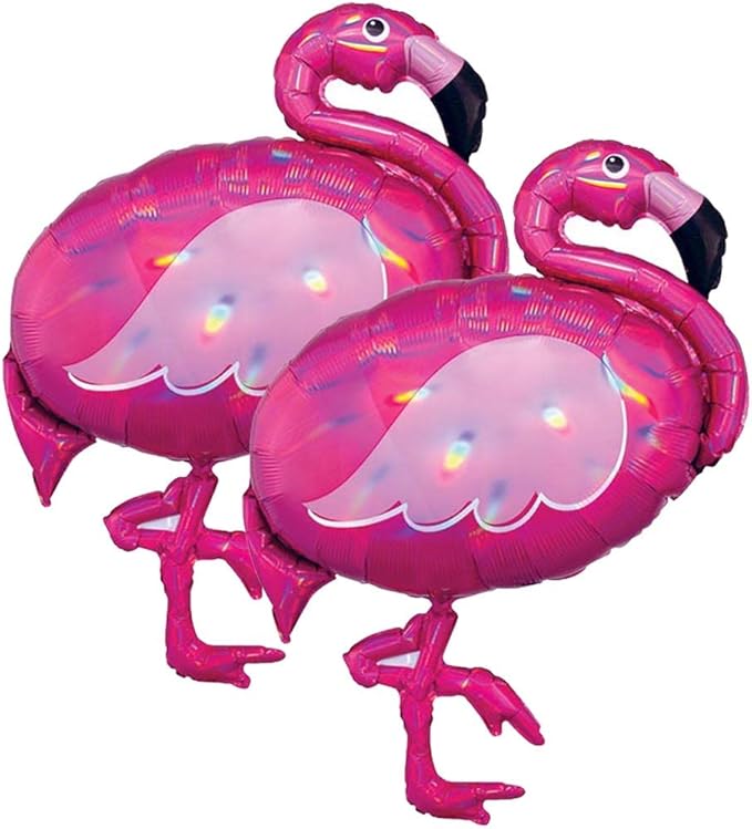 Set of 2 Iridescent Pink Flamingo Jumbo 33" Foil Party Balloons