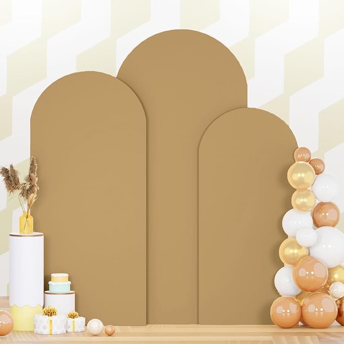 Set of 3 Wedding Arch Covers 6ft 6.6ft 7.2ft Brown Arch Cover for Chiara Backdrop Stands Tan Spandex Arches Stand Cover Balloon Arched Covers Stretchy Backdrop for Baby Shower Party Ceremony