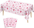 Valentines Tablecloth, 3Pack Valentines Day Tablecloth Decorations, 54x108 Inch Pink Heart Valentine Table Cloth Rectangle Disposable Table Cover for Valentine's Day Anniversary Wedding Party Supplies