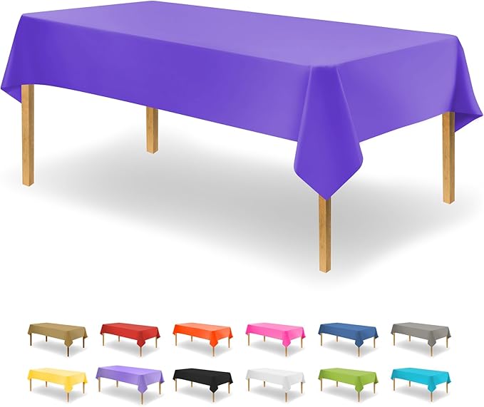 Party Dimensions Purple Disposable Plastic Tablecloth for Rectangle Tables (48 Pack) Premium Decorative Table Cloths for Parties, Events & Weddings, Indoors & Outdoors, 54 x 108 inche