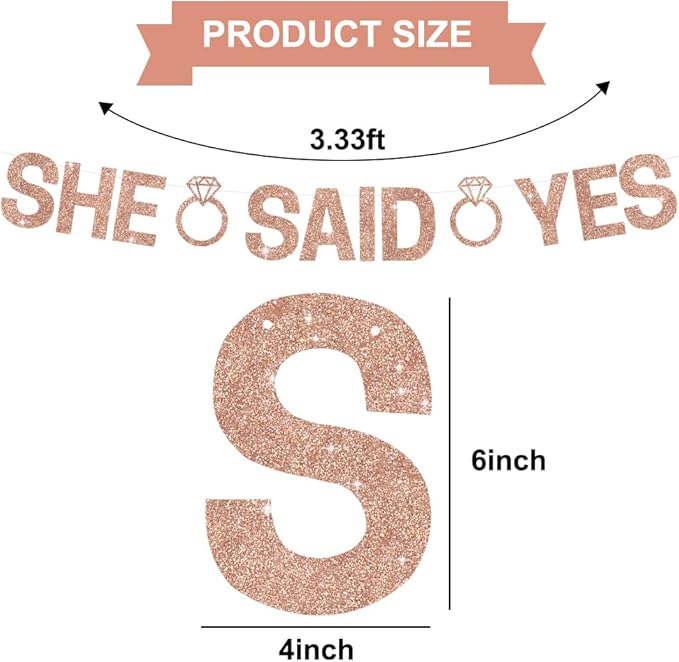 Glitter Rose Gold She Said Yes Banner Pre-Strung Engagement Decorations Bridal Wedding Party Sign Valentine's Day Garland Bachelorette Party Decor,NO DIY