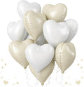 Cream Heart Foil Balloon, 18 Inch Sand White Heart Shape Foil Balloon, Beige Heart Balloons with Grey White Helium Balloons for Valentines Day Boho Birthday Bridal Shower Wedding Baby Shower