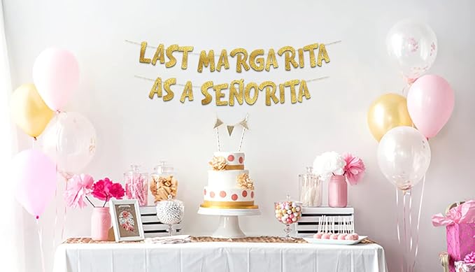 Last Margarita As A Senorita Gold Glitter Banner - Hen Party Decorations - Mexican Bachelorette Party Favors