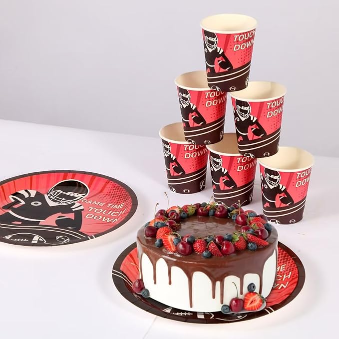 175 Piece Rugby Themed Disposable Plate and Napkin Set, Rugby Party Supplies Tableware Set, Sports Birthday Decorations, Children's Party Supplies (25 Guests)