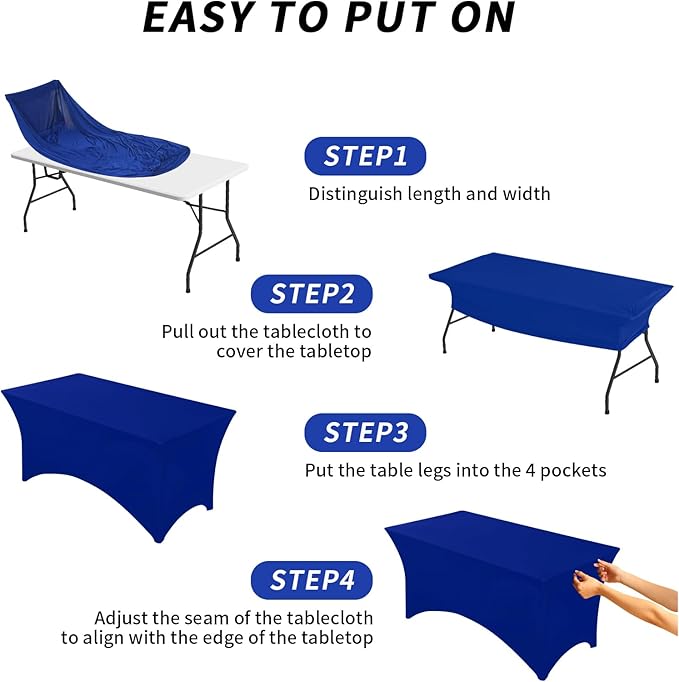 Fixwal 3 Pack Royal Blue Table Cloths Rectangle 6FT, Tablecloths Rectangular Stretch Spandex Fitted Table Covers 6 FT for Parties, Trade Shows, Weddings, Buffet, Graduation Decorations, Vendor Stand