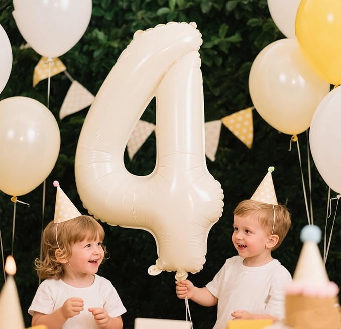 Numbers Balloon, 40 Inch Foil 4 Balloons for Birthday Party Decoration, Cream Number 4 Ballon for 4, 14, 24, 40 Celebration, Birthday, Christmas, Anniversary Decor