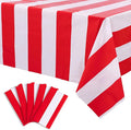 Kesfey 5 Packs Red and White Horizontal Striped Tablecloth 54 x 108 Inch Carnival Circus Theme Party Table Cloths Decorations Waterproof Rectangle Red Striped Tablecover for Picnic Birthday Party