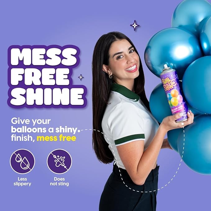 Party Shine Balloon Shine Spray, Silicone Spray for Latex Balloons, Balloon Spray Shine, Waterproof, Fragrance-free and Less Slippery Formula, Perfect for Balloon Décor, 13oz (2 Pack)
