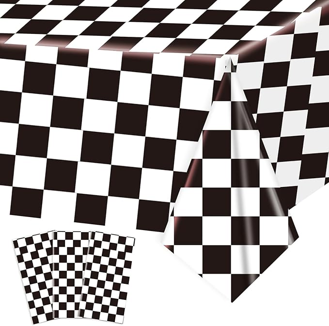 3 Pack Black and White Checkered Tablecloths Race Car Theme Tablecloths for Motor Racing Birthday Party Decorations, 54" x 108