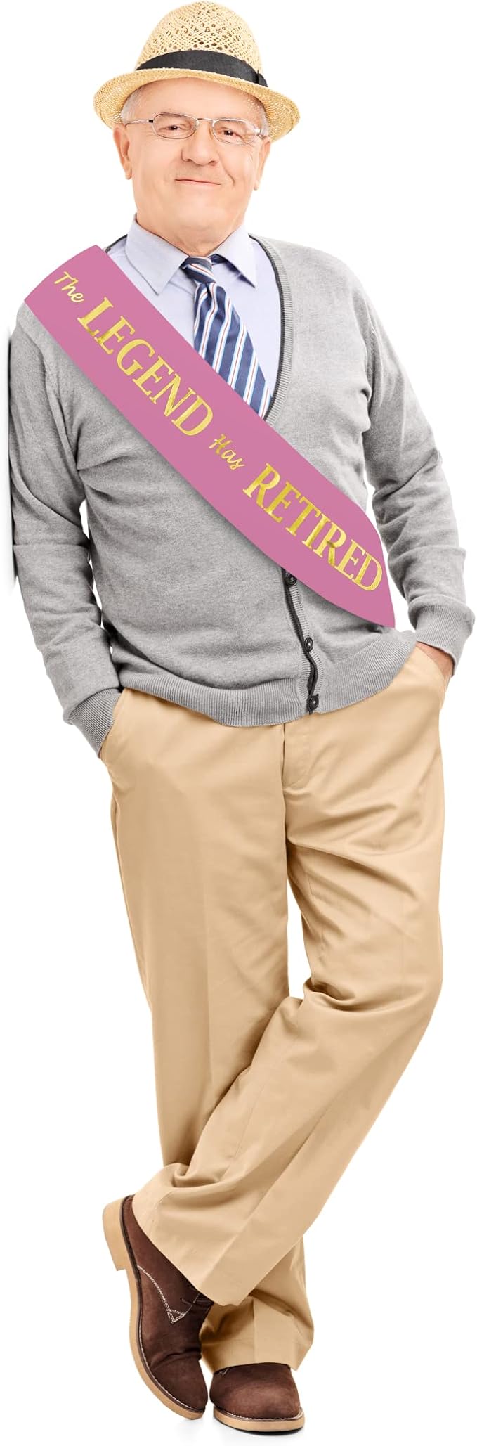 The Legend Has Retired Sash – Elegant Pink and Gold Foil Legendary Sash for Both Women and Men & a Large Gold Safety Pin. Perfect for Retirement Parties by JPACO