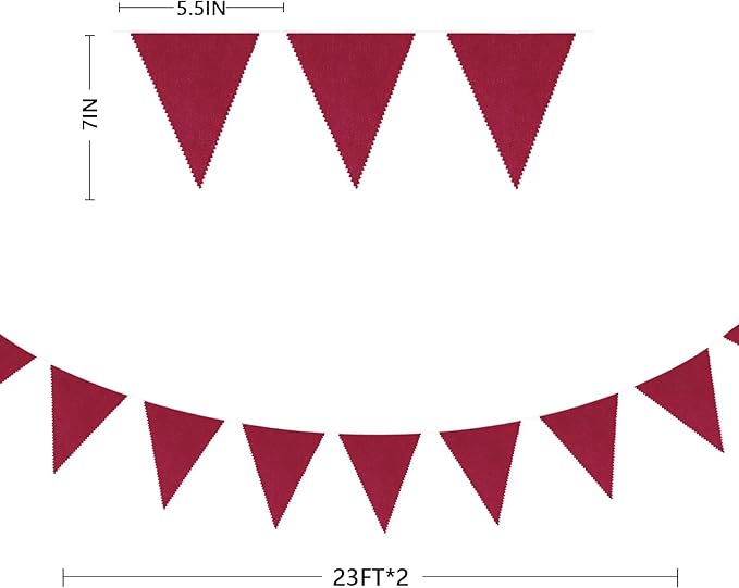 46Ft Burgundy Party Decorations Burgundy Burlap Banner Triangle Pennant Flag Linen Bunting Garland Streamers for Vintage Birthday Wedding Baby Shower Engagement Graduation Party Decorations